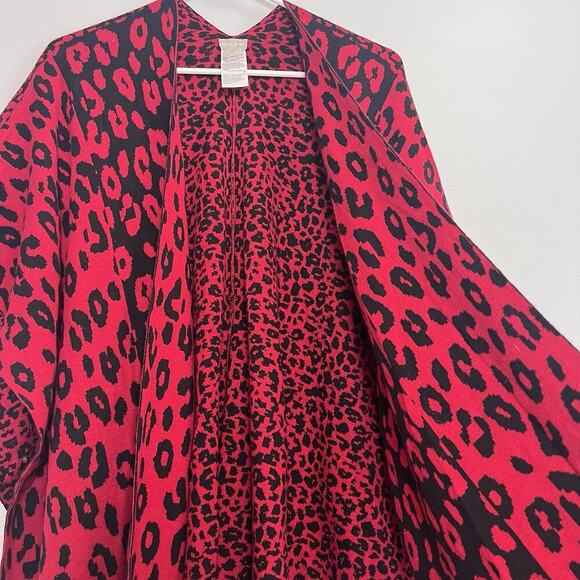 Chicos Womens S/M Animal Jacquard Black and Red Open Front cardigan Boho Resort - Picture 6 of 15